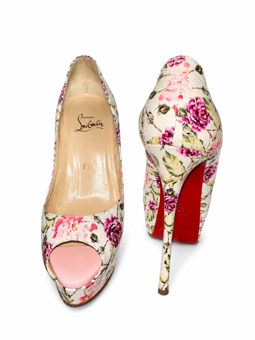 Christian Louboutin Floral Peep Toe Platform Pumps Size - Picture 5 of 5